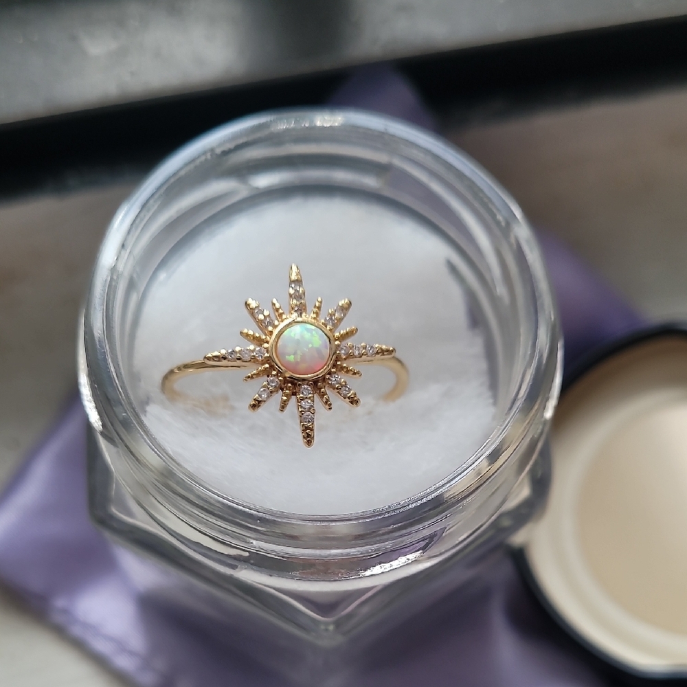 Gold Sunburst Opal Ring Adjustable